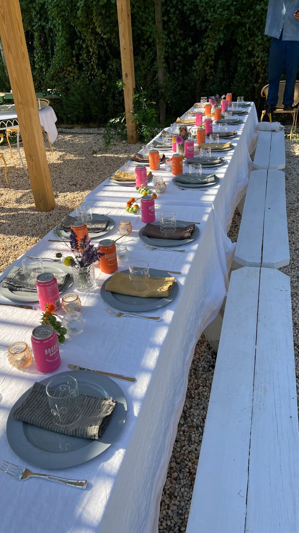 Bottles set down the long table