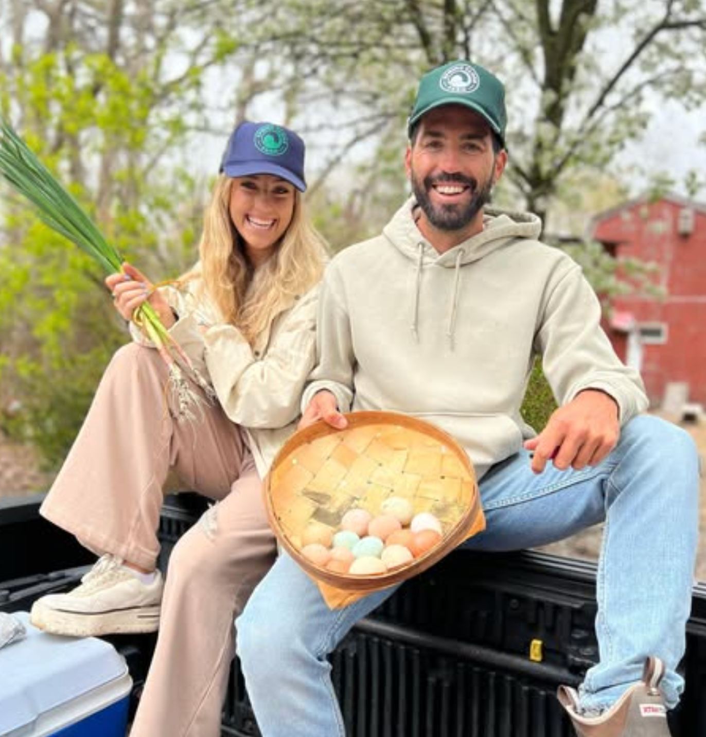 A couple with fresh eggs