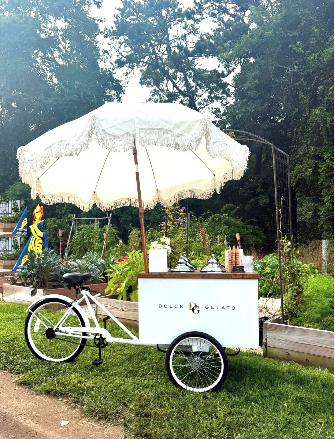 A gelato cart in the garden