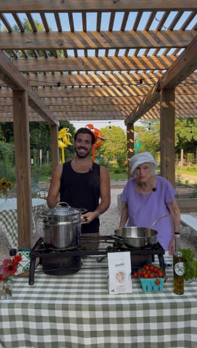A chef under the pergola