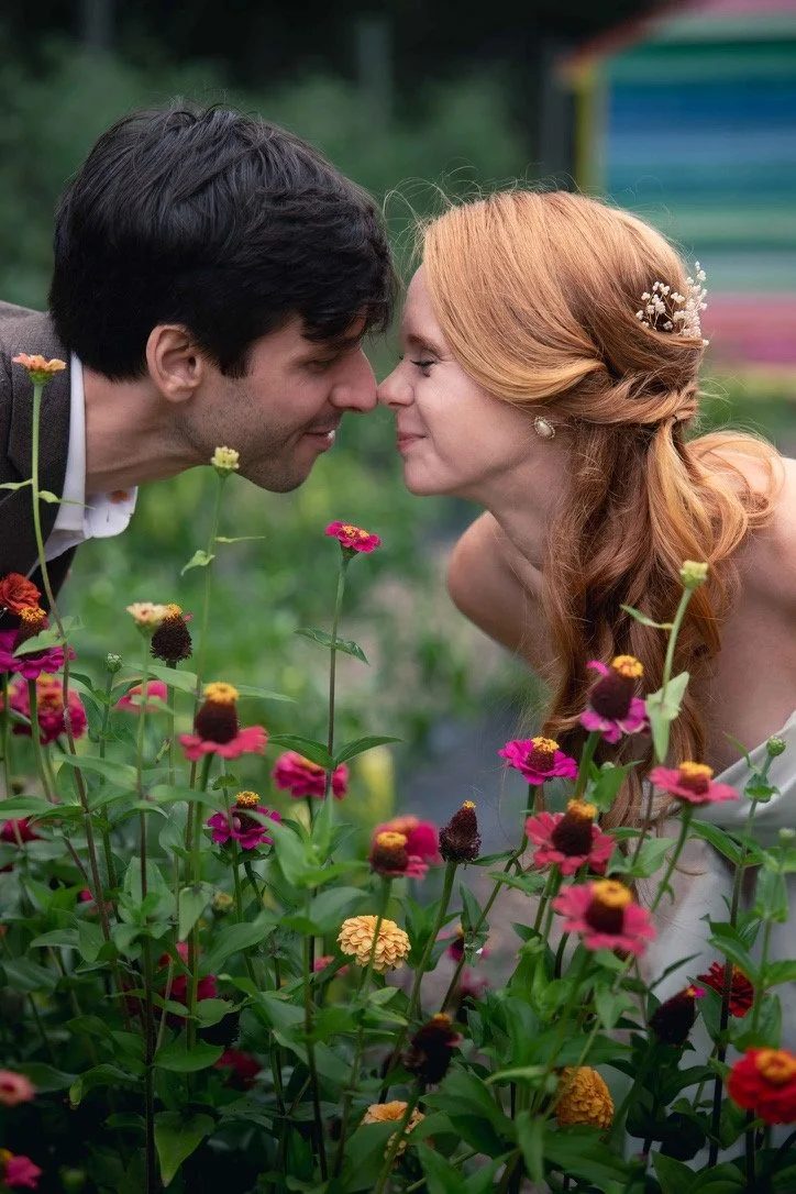 The newlyweds in the rows
