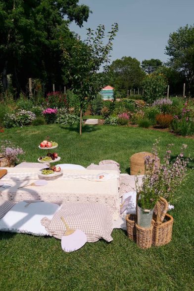 A styled picnic on the lawn